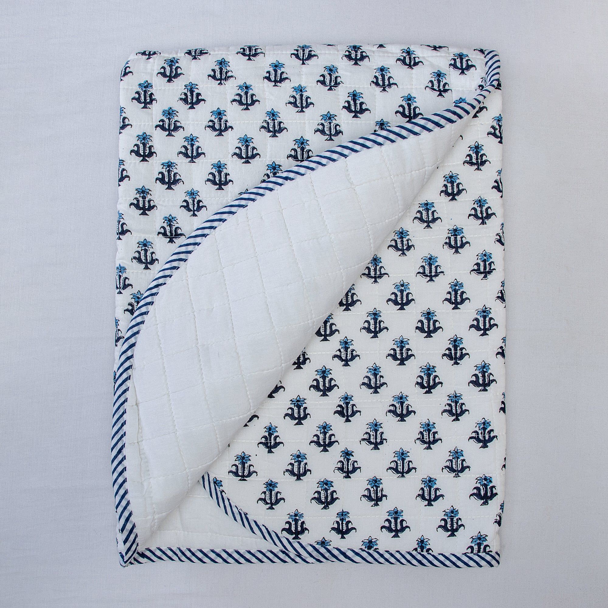 Blue Floral Hand Printed Soft Cotton Baby Blankets 113